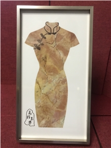 Red Marble Carved Gift Cheongsam Luxury Women's Stone Gift