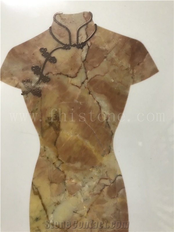 Red Marble Carved Gift Cheongsam Luxury Women's Stone Gift