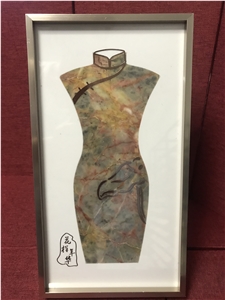 Red Marble Waterjet Stone Carved Cheongsam Women's Gift