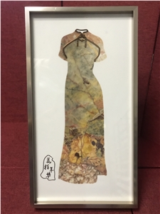 Red Marble Waterjet Stone Painting Cheongsam Women's Gift