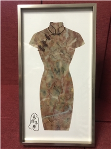 Red Marble Waterjet Stone Painting Cheongsam Women's Gift1