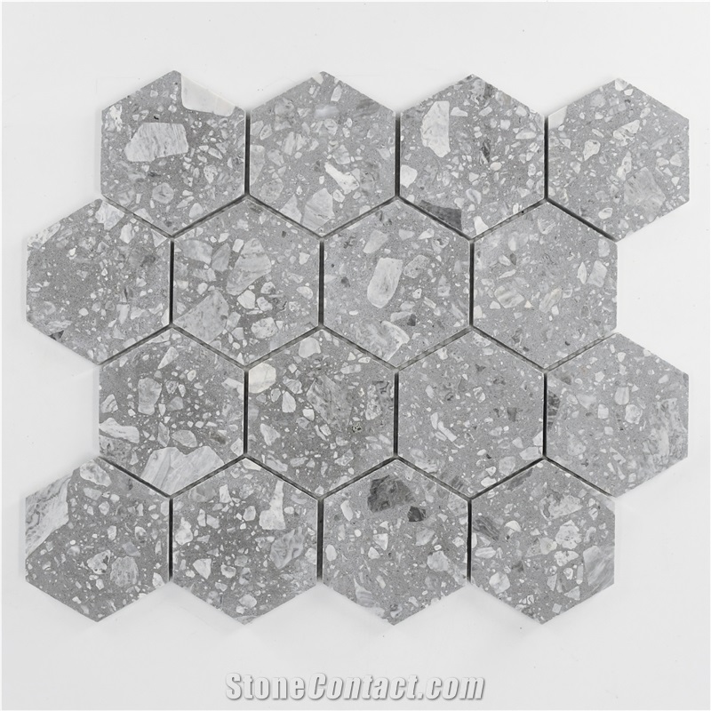 China Grey Terrazzo Hexagon Mosaic