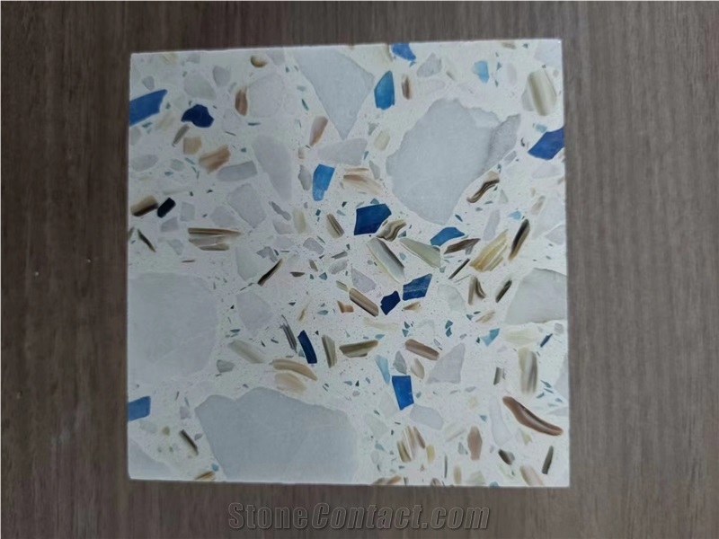 China Light Blue Durable Inorganic Terrazzo Tiles