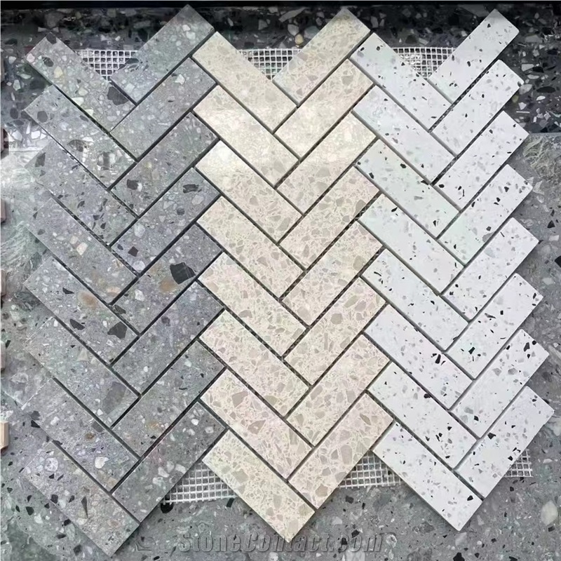 China White Terrazzo Hexagon Mosaic Bathroom Wall Floor