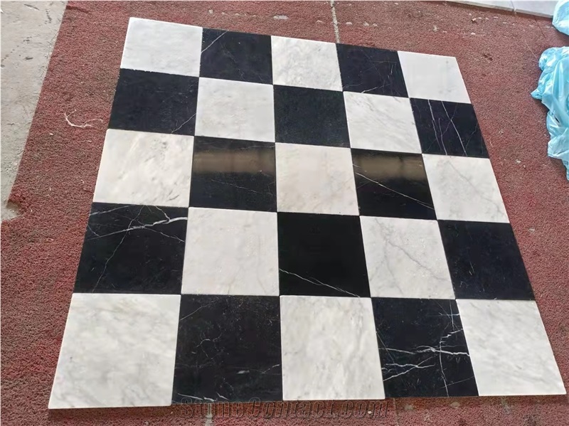 White Carrara Black Marquina Tile Tumbled Bianco Pattern