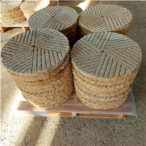 BD Yellow Granite Stepping Stone, Face Chiseled And Groving