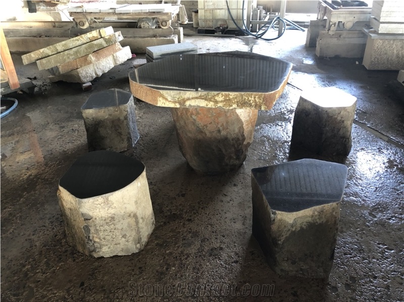 Black Basalt Garden Table Set And Chairs