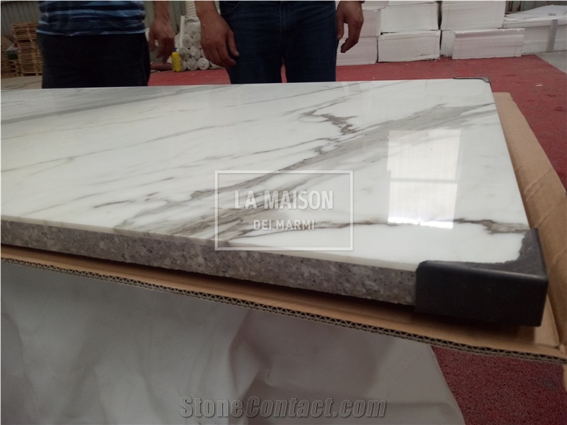 Calacatta White Marble Laminated Composite Granite For Floor