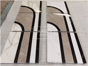 Calacatta White/Ariston Marble Waterjet Flooring Borders