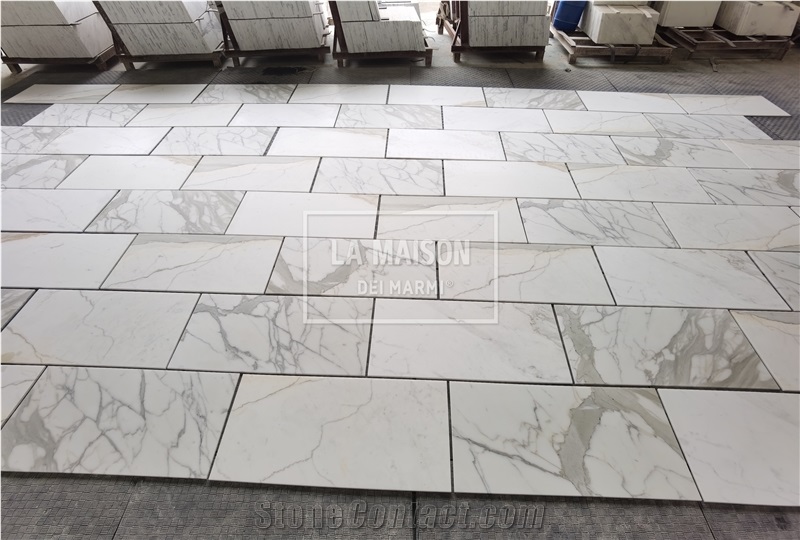 Calacatta White Natural Marble Polished Thin Tiles For Wall