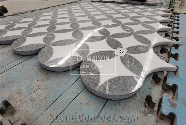 Grey And White Marble Waterjet Medallions Interior Floor