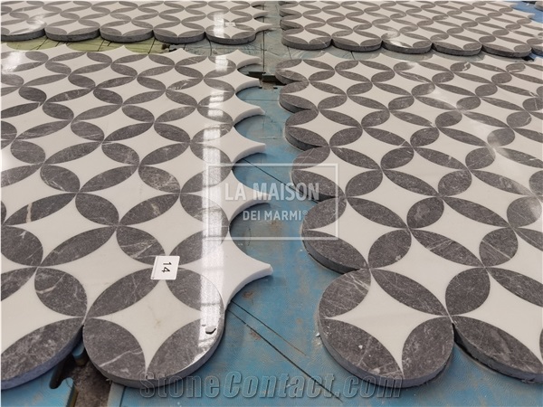 Grey And White Marble Waterjet Medallions Interior Floor