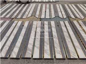 Grey&White Natural Marble Inlay Brass Floor Border Decor