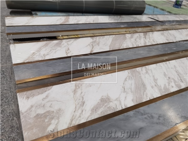 Grey&White Natural Marble Inlay Brass Floor Border Decor
