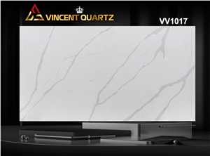 White Calacatta Engineered Stone Quartz Slabs VV017