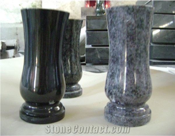Absolute Black Granite Memorial Candle And Gravestone Vase