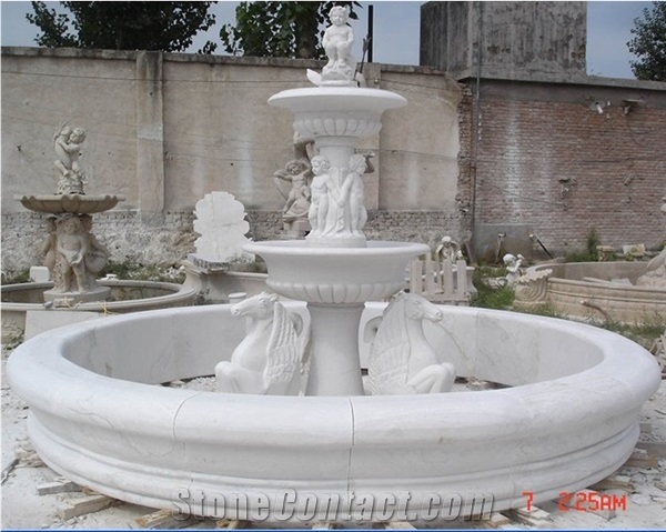 Beauty Sculptured Mixed Color Marble Fountains Statues