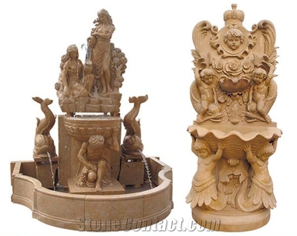 Beauty Sculptured Mixed Color Marble Fountains Statues
