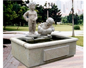 Beige Granite Fountains With Chidren For Sale