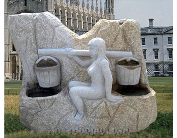 Beige Granite Fountains With Chidren For Sale