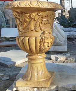 Beige Limestone Children Statue Flower Planters