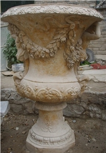 Beige Yellow Limestone Flower Pot Planters