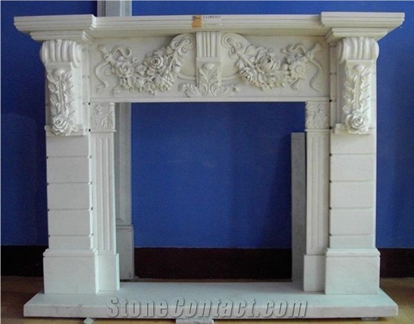 Carved White Marble Fireplace,Mantel Decoration Surround