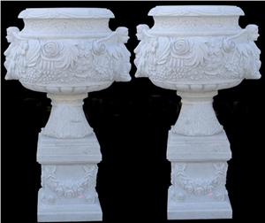 Cheap White Marble Carving Flower Stand & Planters