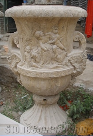 China Beige Limestone Sculpture Garden Flower Pots