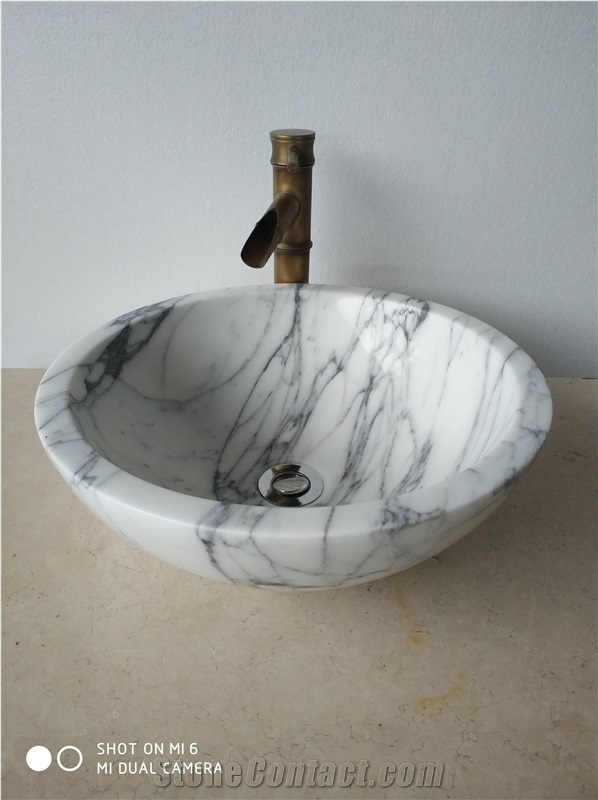 China White Marble Round Stone Sink,Basins