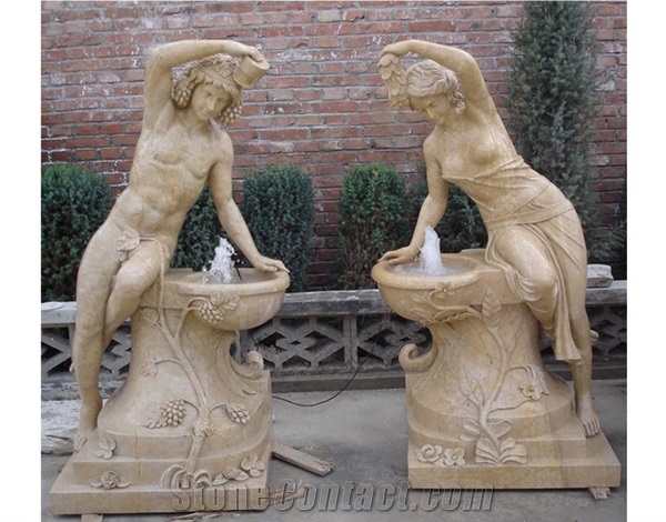 Classical Simple Yellow Limestone Water Fountains