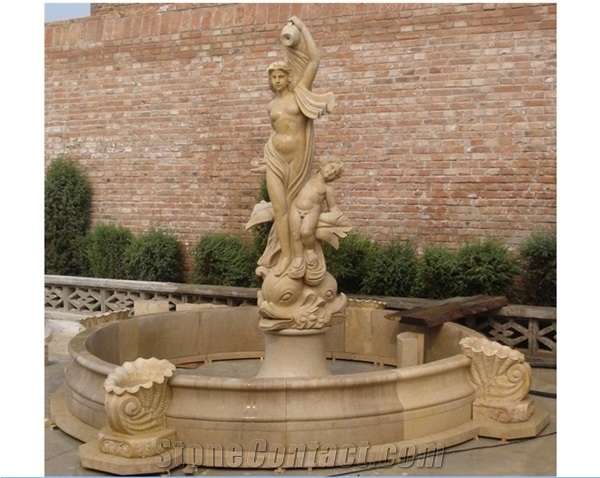 Classical Simple Yellow Limestone Water Fountains