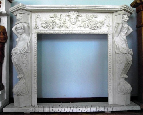 Classical White Marble Fireplace Mantel TV Fireplace