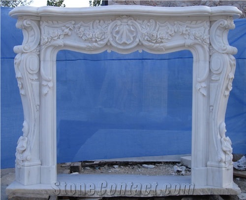 Classical White Marble Fireplace Mantel TV Fireplace