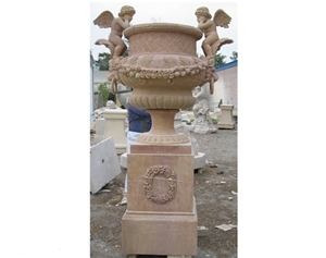 Garden Decoration Antique Beige Marble Flowerpots