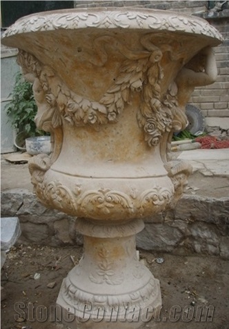 Garden Decoration Antique Beige Marble Flowerpots