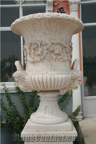 Handcraft Carving White Marble Flower Stand