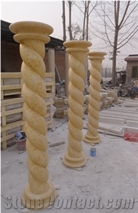 Helical Shaped Yellow Limestone Sculptured Columns Pillars