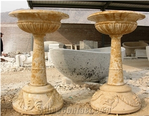 Hot Sale Carving Large Yellow Limestone Flowerpots