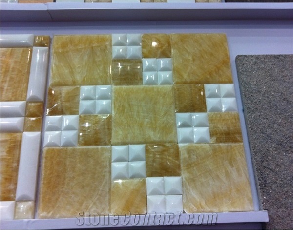 Luxurious Decorative Wall Panel Yellow Honey Onyx Mosaic