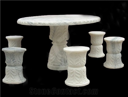 Mixed Granite Table And Benches, Chairs,Hand Carving Garden