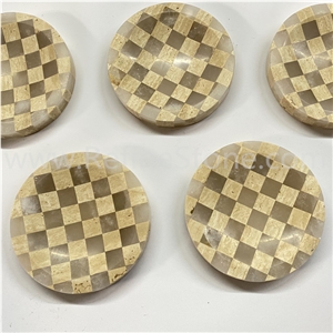 Natural Travertine And Onyx Mixed Color Marble Ashtray