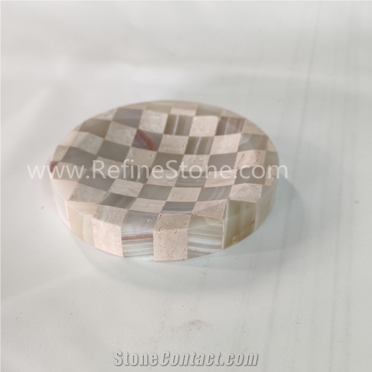 Natural Travertine And Onyx Mixed Color Marble Ashtray