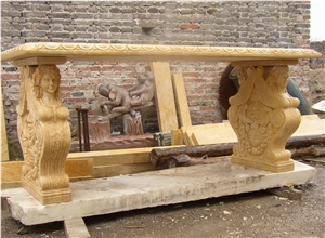Outdoor Decorative Park Beige Travertine Bench For Sale