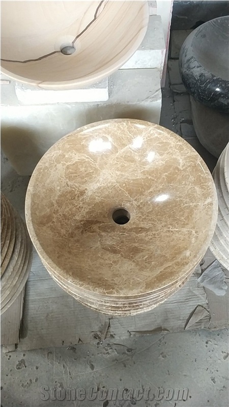 Polished Guizhou Wood Stone Marble Round Sinks & Basin