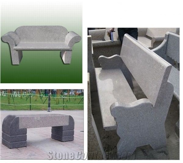 Stone Benches With Wood Surface And Wood Back