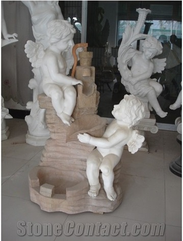 Three Cute Angel Children Statue Fountains Carving Stone