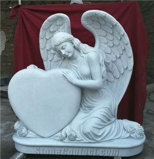 White Angel Marble With Letter Carved Monuments