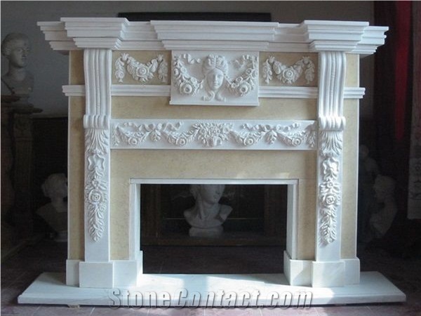 White Marble Decorating Fireplace Mantel & Modern Fireplace