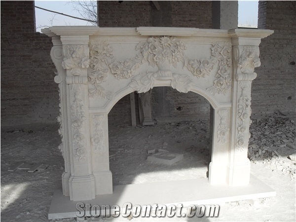 White Marble Decorating Fireplace Mantel & Modern Fireplace